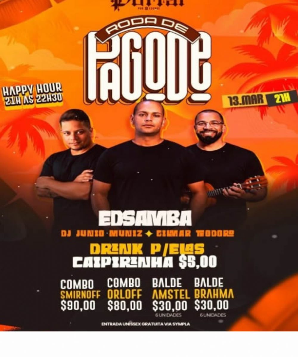 Roda de Pagode agita sexta-feira no Portal Pub & Lounge em Novo Gama